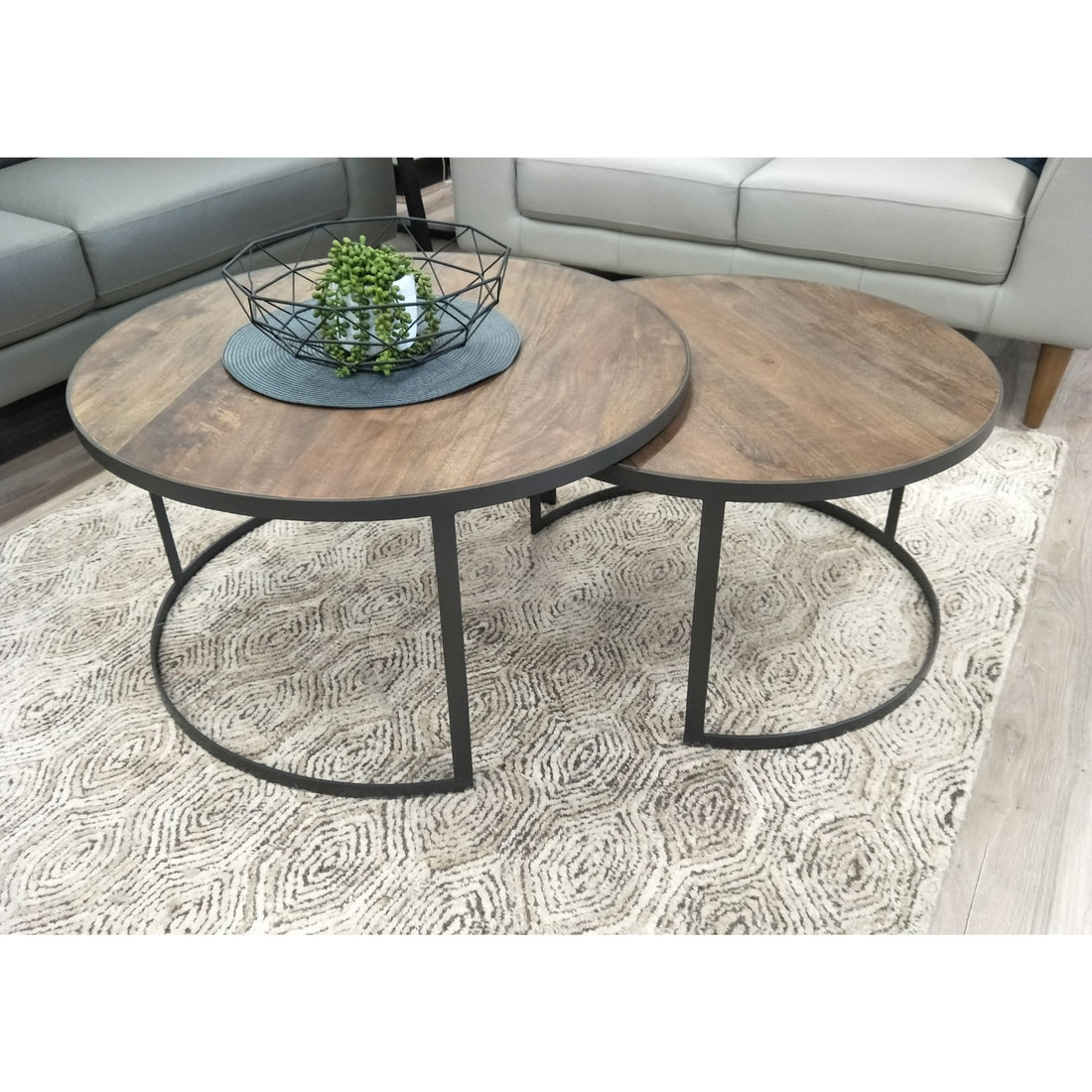 Nolana 2pc Mango Wood and Metal Round Nesting 80cm Coffee Table Set - Natural