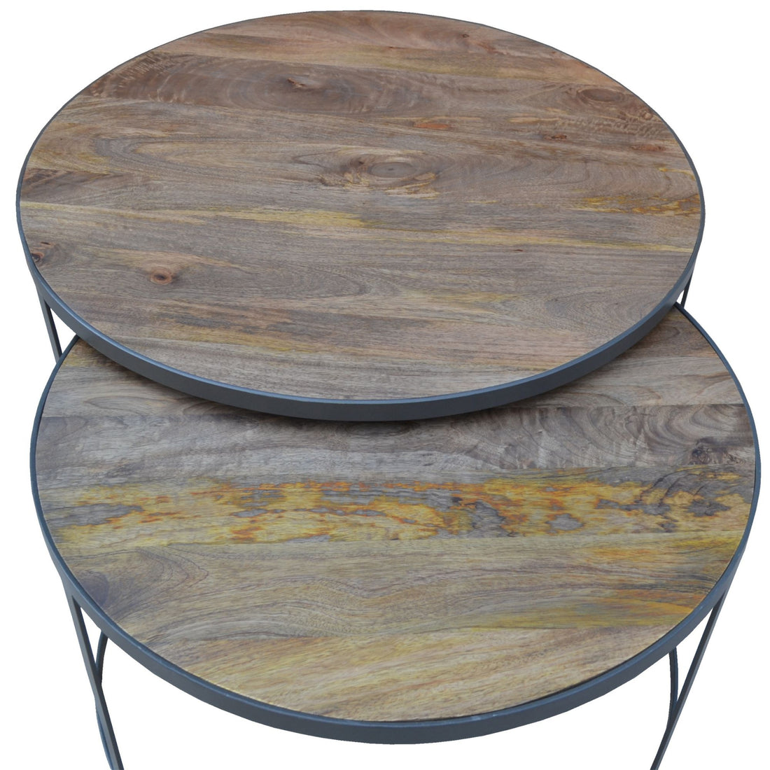 Nolana 2pc Mango Wood and Metal Round Nesting 80cm Coffee Table Set - Natural