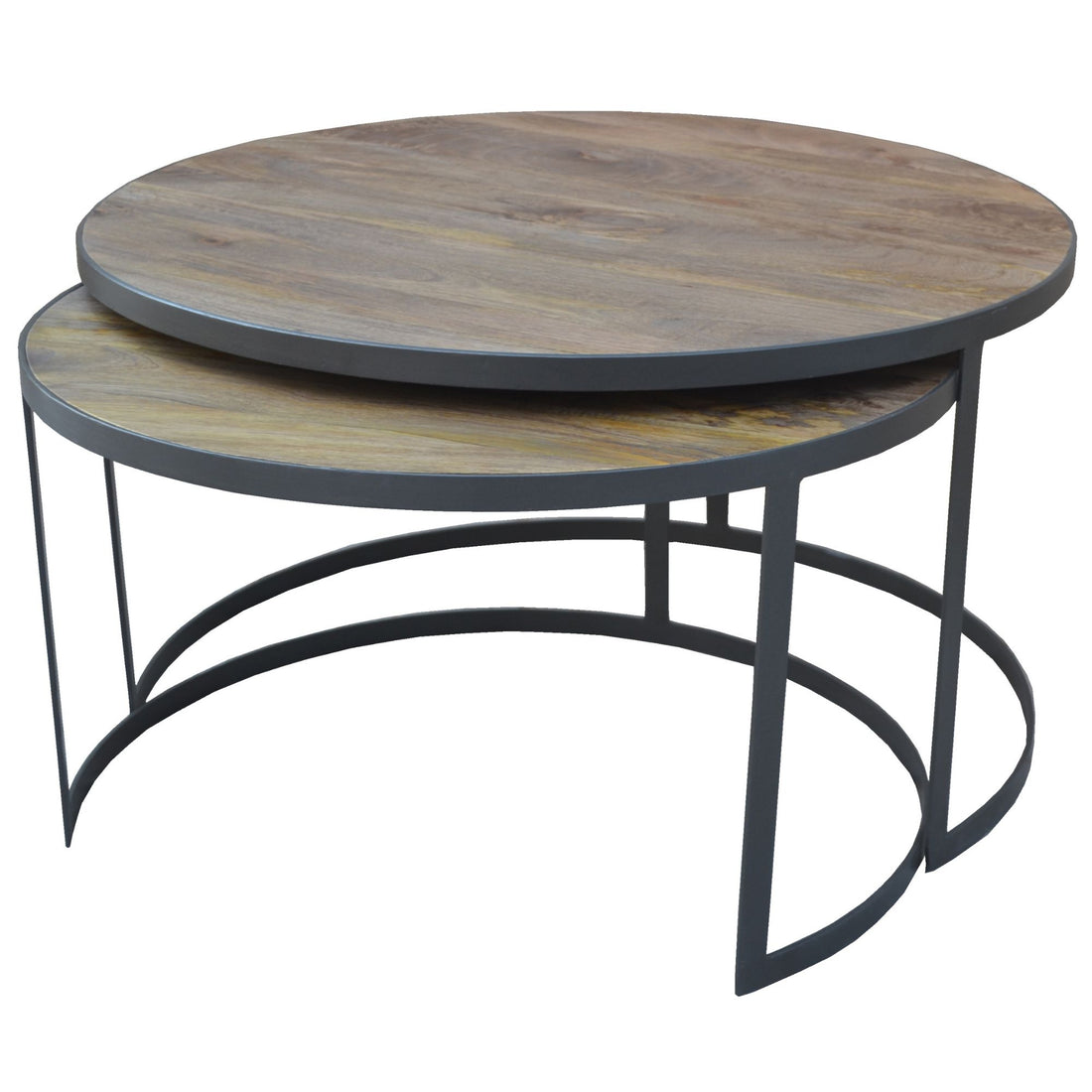 Nolana 2pc Mango Wood and Metal Round Nesting 80cm Coffee Table Set - Natural