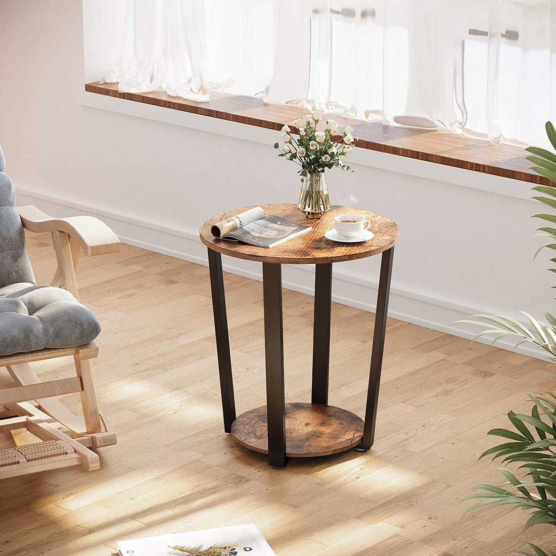 Round Side Table with Shelf