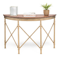 Wooden Hallway Console Table Half Round Shape in French Brass Finish