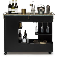 Large Contemporary Black Gold Drinks Trolley Bar Cart with Marble Top and Stemware Rack