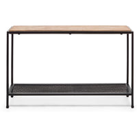 Black Iron Hallway Console Table with Distressed Wood Top