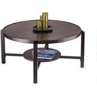 Black Round Coffee Table with Storage Shelf in Copper Finish Top