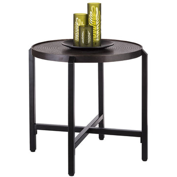 Small Round Iron Black Side Table with Copper Finish Top