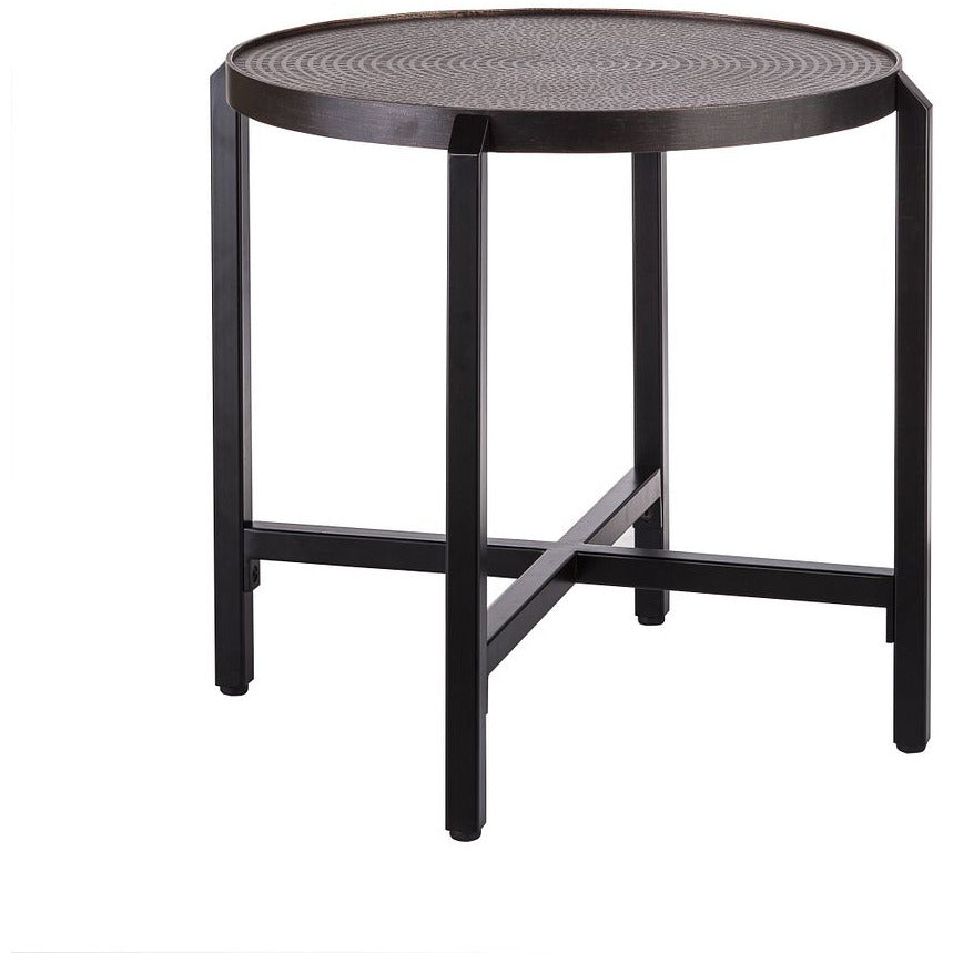 Small Round Iron Black Side Table with Copper Finish Top