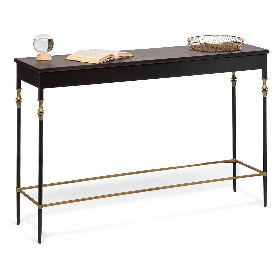 Gold Black Wooden Slim Hallway Console Table with Finial Legs