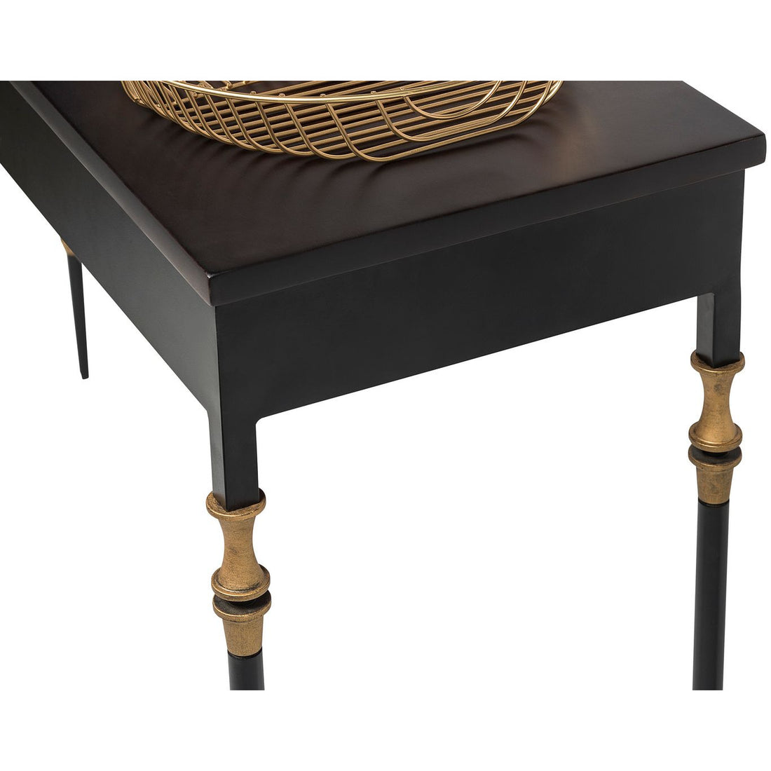 Gold Black Wooden Slim Hallway Console Table with Finial Legs