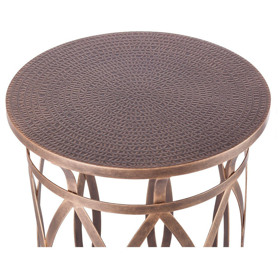 Round Iron Side Table with Cross Legs in Brass Finish