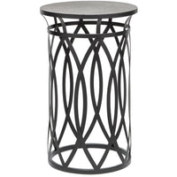 Black Round Iron Side Table with Cross Legs and Silver Finish Top