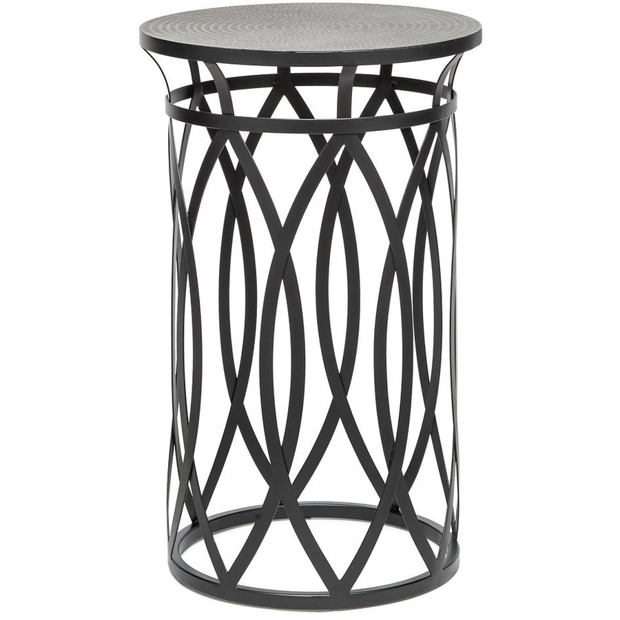 Black Round Iron Side Table with Cross Legs and Silver Finish Top