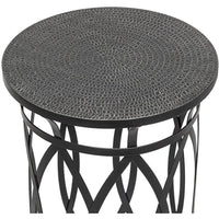 Black Round Iron Side Table with Cross Legs and Silver Finish Top