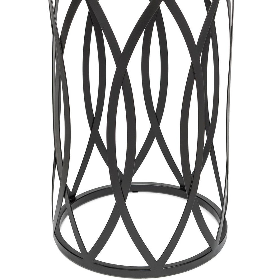 Black Round Iron Side Table with Cross Legs and Silver Finish Top