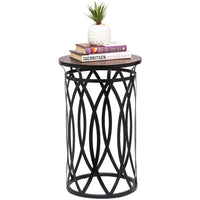 Black Round Iron Side Table with Cross Legs and Copper Finish Top