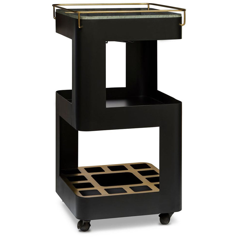 Contemporary Black Gold Drinks Trolley Bar Cart with Marble Top