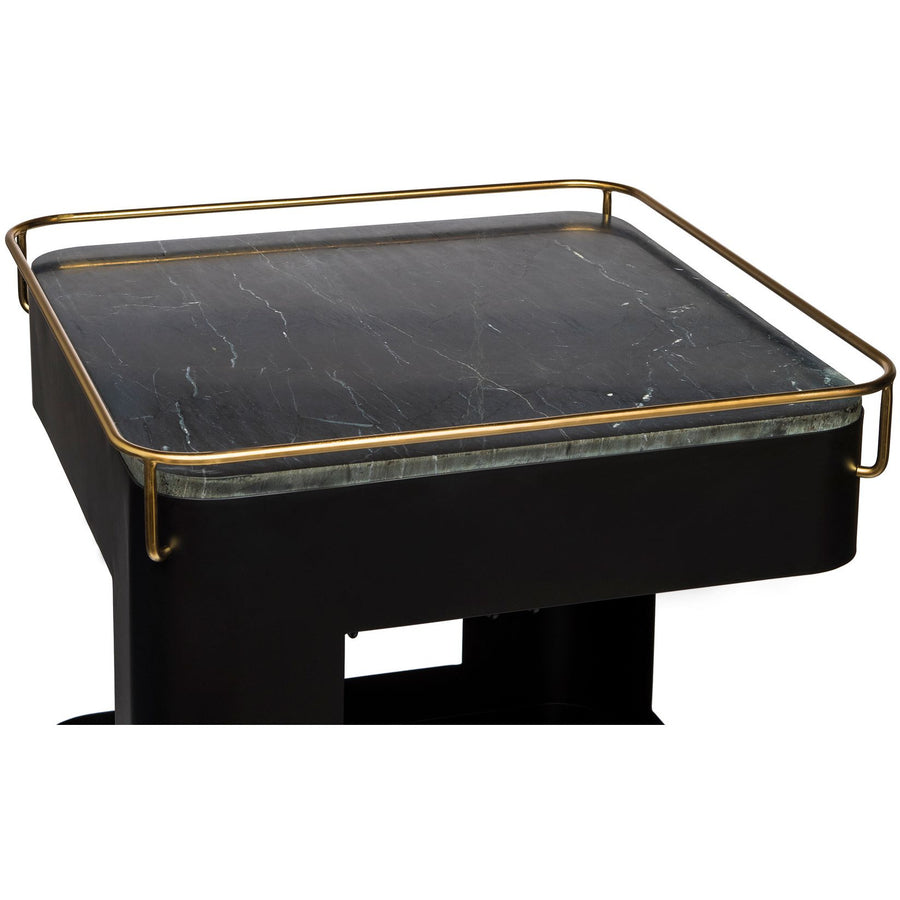 Contemporary Black Gold Drinks Trolley Bar Cart with Marble Top