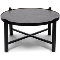 Modern Black Round Coffee Table with Copper Finish Engraved Top