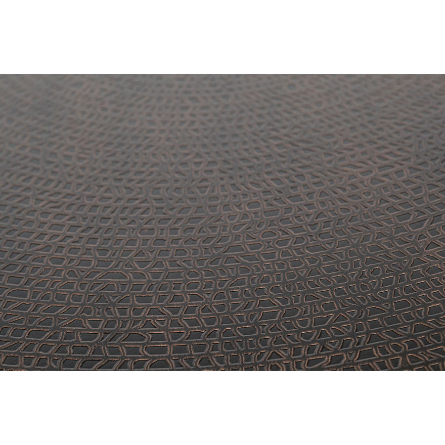 Modern Black Round Coffee Table with Copper Finish Engraved Top