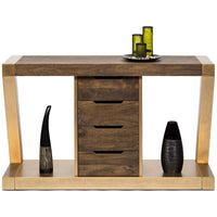 Contemporary Brass Wooden Z-Shaped Hallway Console Table with Drawers