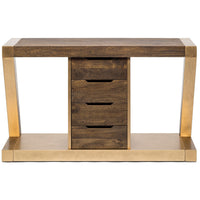 Contemporary Brass Wooden Z-Shaped Hallway Console Table with Drawers