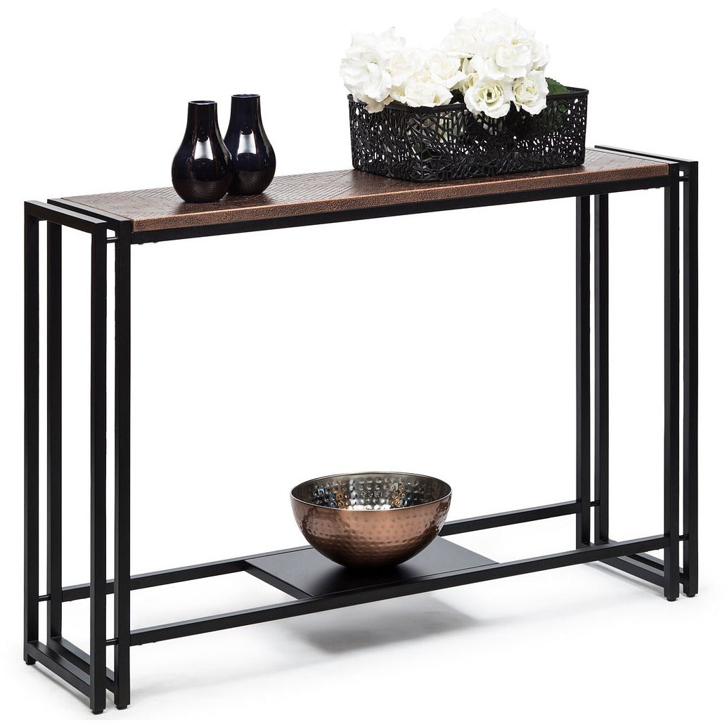 Sleek Hallway Console Table with Copper Textured Top