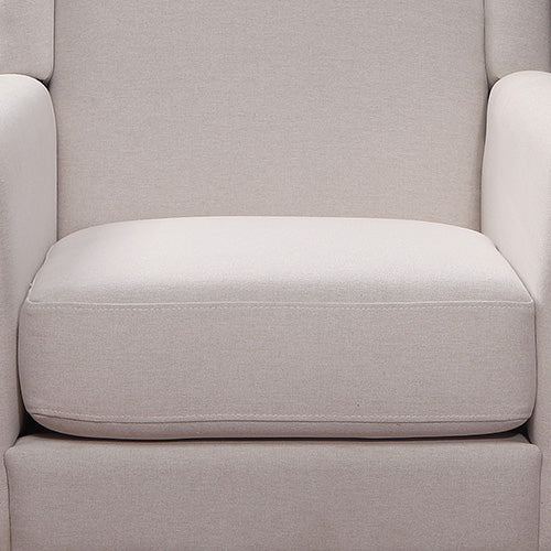 Armchair in Beige Upholstered Fabric with Wooden leg