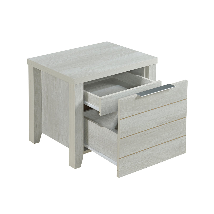 3 Piece Bedroom Queen Suite White Ash - Bed, Bedside Table