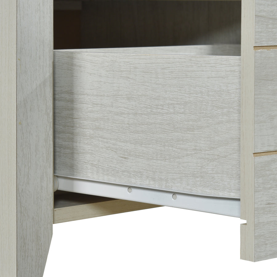3 Piece Bedroom Queen Suite White Ash - Bed, Bedside Table