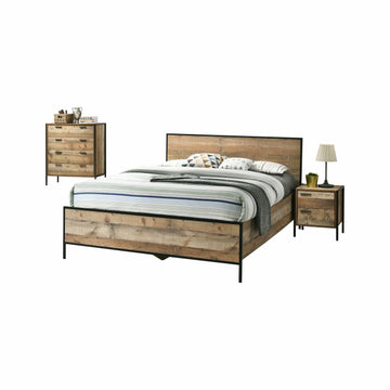 4 Piece Bedroom Queen Suite Light Oak with Metal Legs - Bed, Bedside Table & Tallboy