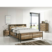 4 Piece Storage Bedroom Queen Suite Natural Wood with Metal Legs - Bed, Bedside Table & Tallboy