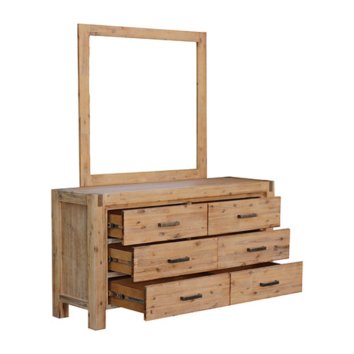4 Piece Bedroom King Single Suite in Solid Wood Veneered Oak Acacia - Bed, Bedside Table & Dresser