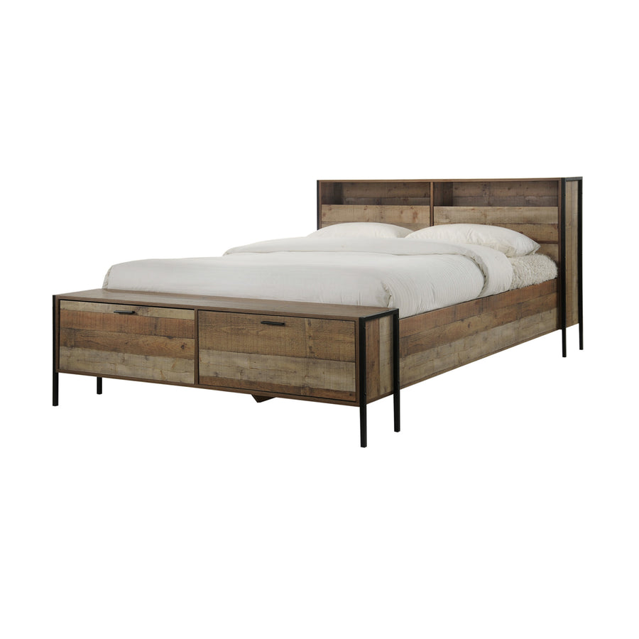 Oak Bed Frame with Storage Metal Legs - Queen