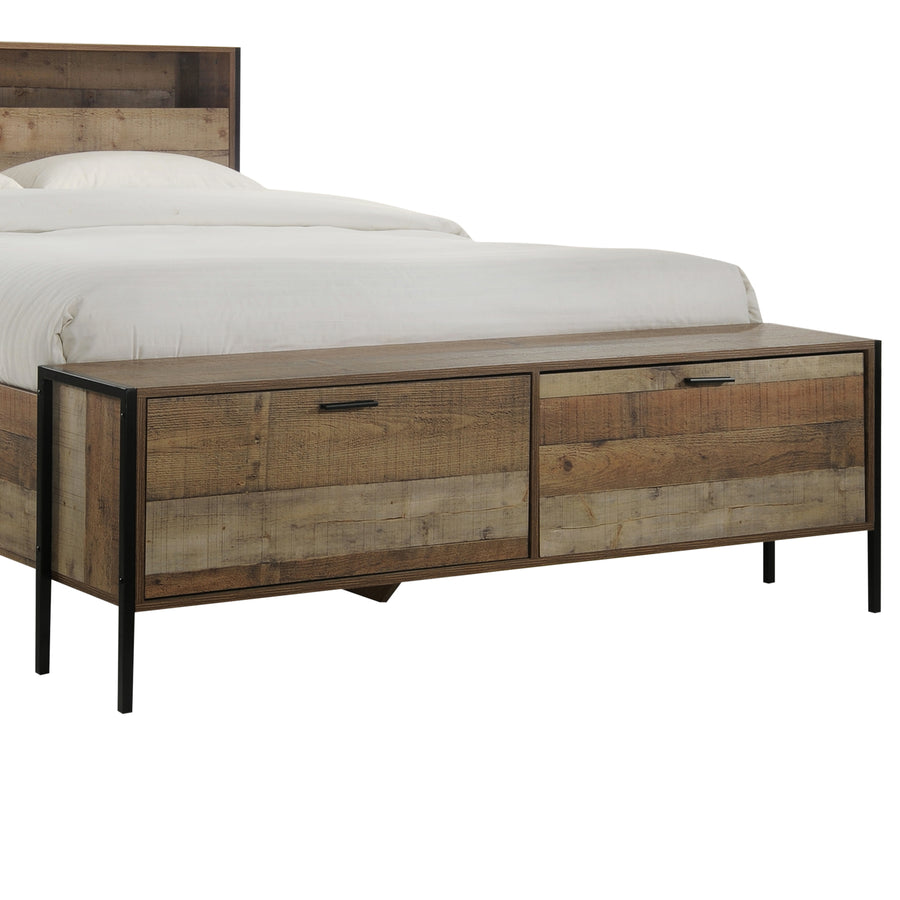 Oak Bed Frame with Storage Metal Legs - Queen