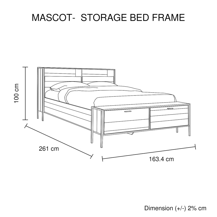 Oak Bed Frame with Storage Metal Legs - Queen