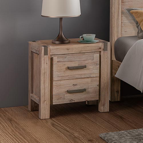 Oak Acacia Wood Bedside Table with 2 drawers