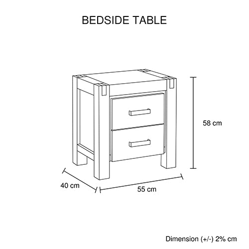 Oak Acacia Wood Bedside Table with 2 drawers