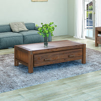 Coffee Table Solid Acacia Wood with 1 Drawer - Dark Wood