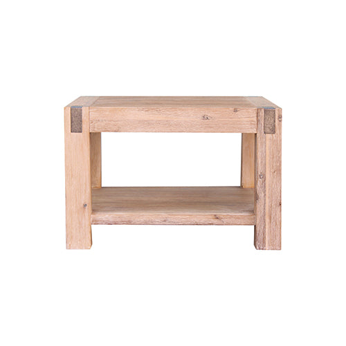 Lamp Table Open Storage with Solid Wooden Frame - Pale Wood