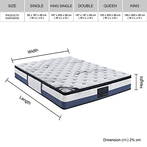 Pocket Spring Mattress Latex Pillow Top Foam (Medium Weight) - King