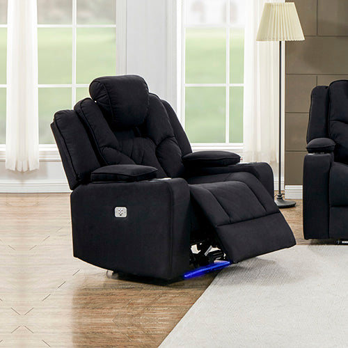Single Seater Fabric Lounge Set Electric Recliner with LED Features - Black