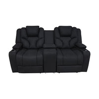 2 Seater Fabric Lounge Set Electric Recliner with LED Features - Black