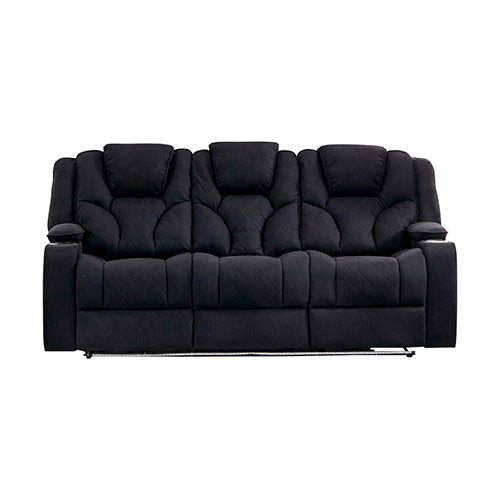 3 Seater Fabric Lounge Set Electric Recliner with LED Features - Black