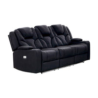 3 Seater Fabric Lounge Set Electric Recliner with LED Features - Black