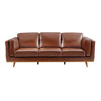 3+2 Seater Leather Lounge Set with Wooden Frame - Brown