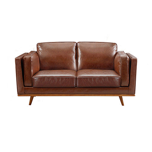 3+2 Seater Leather Lounge Set with Wooden Frame - Brown