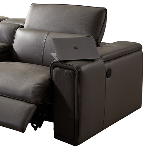 Genuine Leather Electric Recliner Lounge Set - Grey
