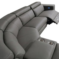 6 Seater Genuine Leather Lounge Set with Adjustable Headrest - Grey