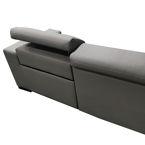 6 Seater Genuine Leather Lounge Set with Adjustable Headrest - Grey