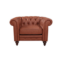 Single Seater Leather Lounge Chair with Buttons Tufted in Brown Faux Leather