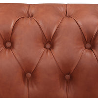 Single Seater Leather Lounge Chair with Buttons Tufted in Brown Faux Leather